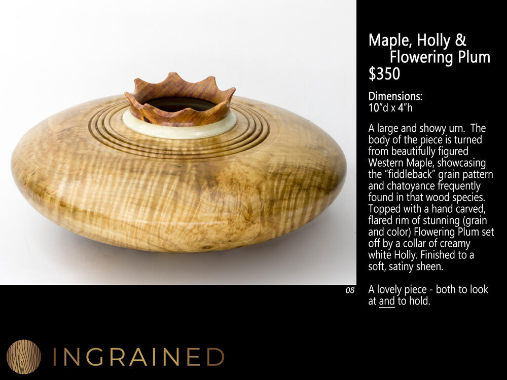 Maple wood turned and hand-carved bowl urn fine art woodturning